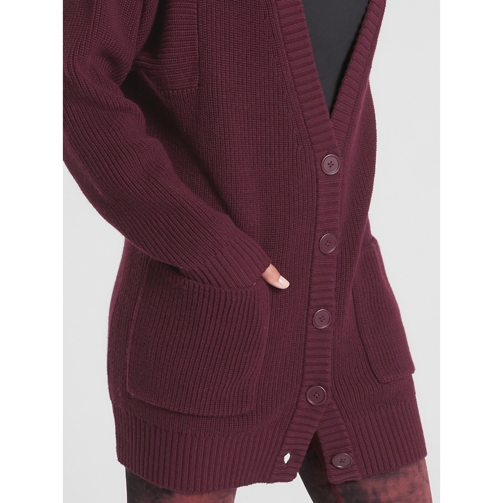 Athleta West End Oversized Cardigan Burgundy Women's Size M Button Front Knit